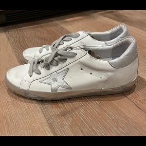 Silver and White Golden Goose SuperStar Sneaker